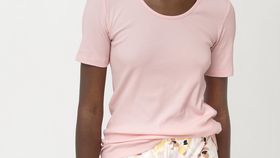 hessnatur Damen Halbarm Ripp-Schlafshirt aus Bio-Baumwolle - rosa - Größe 44