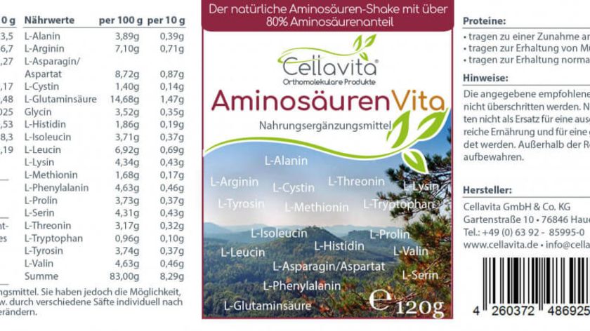 Aminosäuren Vita (natürliche Aminosäuren & Proteine) 120g im Glas