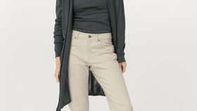 hessnatur Damen Long Strickjacke aus Bio-Merinowolle - grün - Größe 38