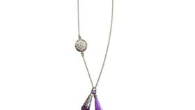 Kette "Blume des Lebens" 1,2cm Silber 925 mit Amethyst-Perle und Lila Tassel 42cm