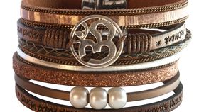 Armband "Om" Kunstleder braun, Metall silberfarben mit Magnetverschluß, 19x4cm