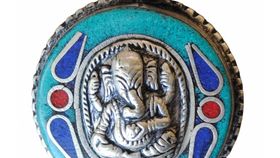 Anhänger "Ganesha" Weissmetall grün 3,5cm