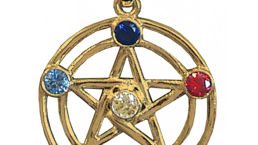 Anhänger "Pentagramm" 7 Chakrensteine Messing