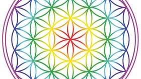 Aufkleber Set 2x4,5cm/1x9cm  "Blume des Lebens" Regenbogen-Chakra transparent