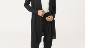 hessnatur Damen Long Strickjacke aus Bio-Merinowolle - schwarz - Größe 40