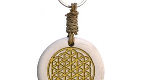 Schlüsselanhänger "Blume des Lebens" Stein weiss/gold 9cm