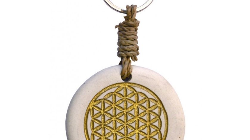 Schlüsselanhänger "Blume des Lebens" Stein weiss/gold 9cm