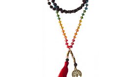 Mala "Chakra Baum des Lebens" Lavasteine/Glassperlen mit Messinganhänger 52cm