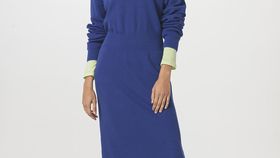 hessnatur Damen Strickkleid Midi Relaxed aus Bio-Baumwolle - blau - Größe 40