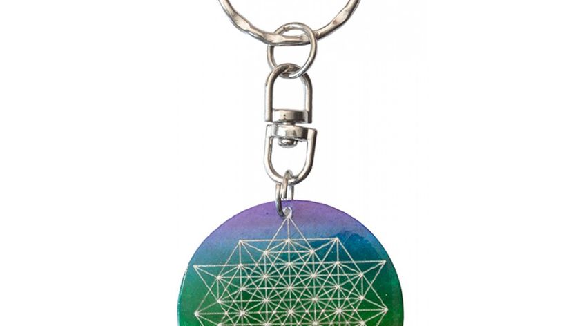 Schlüsselanhänger "Stern Tetraeder" Muschel rainbow 3,5cm