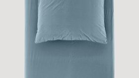 hessnatur Perkal Spannbettlaken aus Bio-Baumwolle - blau - Größe 140-160x200 cm