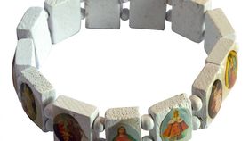 Armband "Holy Spirit" mit 12 Elementen, Holz, weiss, elastisch, Ø 6 cm