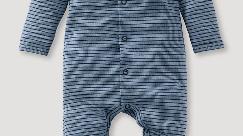 hessnatur Baby Schlafoverall aus Bio-Merino-Wolle und Seide - blau - Größe 74/80