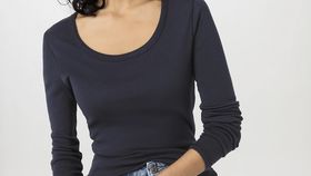 hessnatur Damen Softrib Langarmshirt Slim aus Bio-Baumwolle mit TENCEL™ Modal - blau - Größe 44