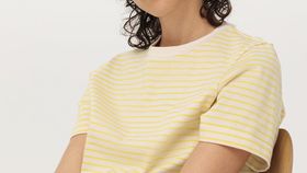 hessnatur Damen Kurzarm-Ringelshirt aus Bio-Baumwolle - gelb - Größe 42