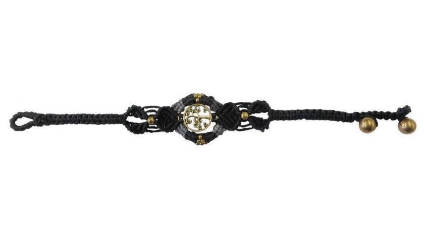 Armband "Baum des Lebens" Baumwolle geflochten schwarz, 20x3cm