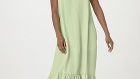 hessnatur Damen Kleid Maxi Relaxed aus TENCEL™ Lyocell mit Leinen - grün - Größe 38