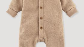 hessnatur Baby Wollwalk-Overall mit Jerseyfutter aus Bio-Merinowolle - beige - Größe 62/68