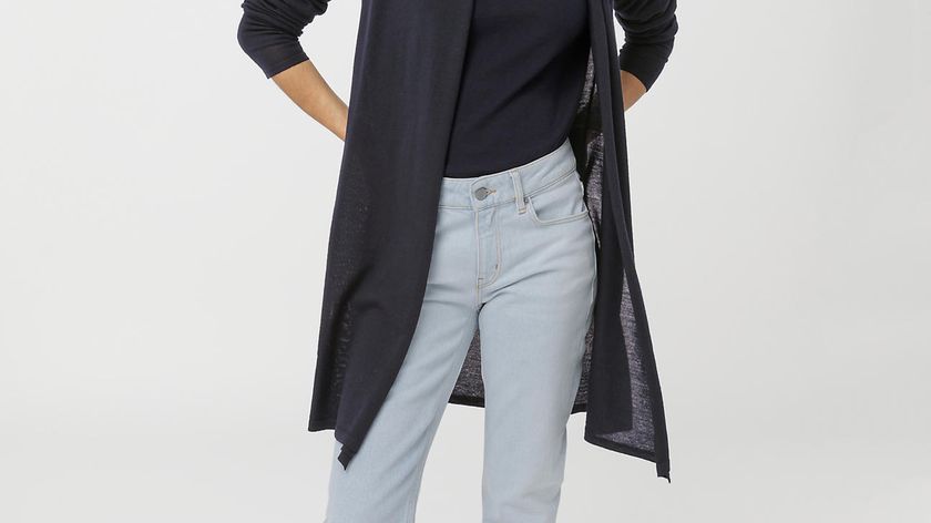 hessnatur Damen Long Strickjacke aus Bio-Merinwolle - blau - Größe 40