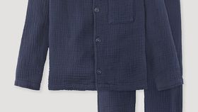 hessnatur Kinder  Musselin-Pyjama aus Bio-Baumwolle - blau - Größe 98/104